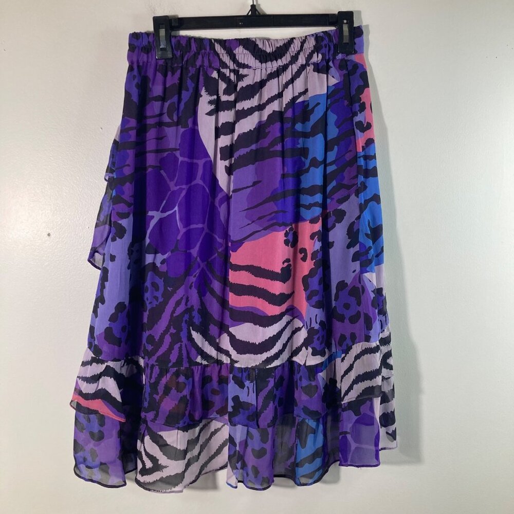 Womens Anthropologie Maude Vivante Animal Print‎ Layered Skirt Purple M NWOT - Picture 2 of 12